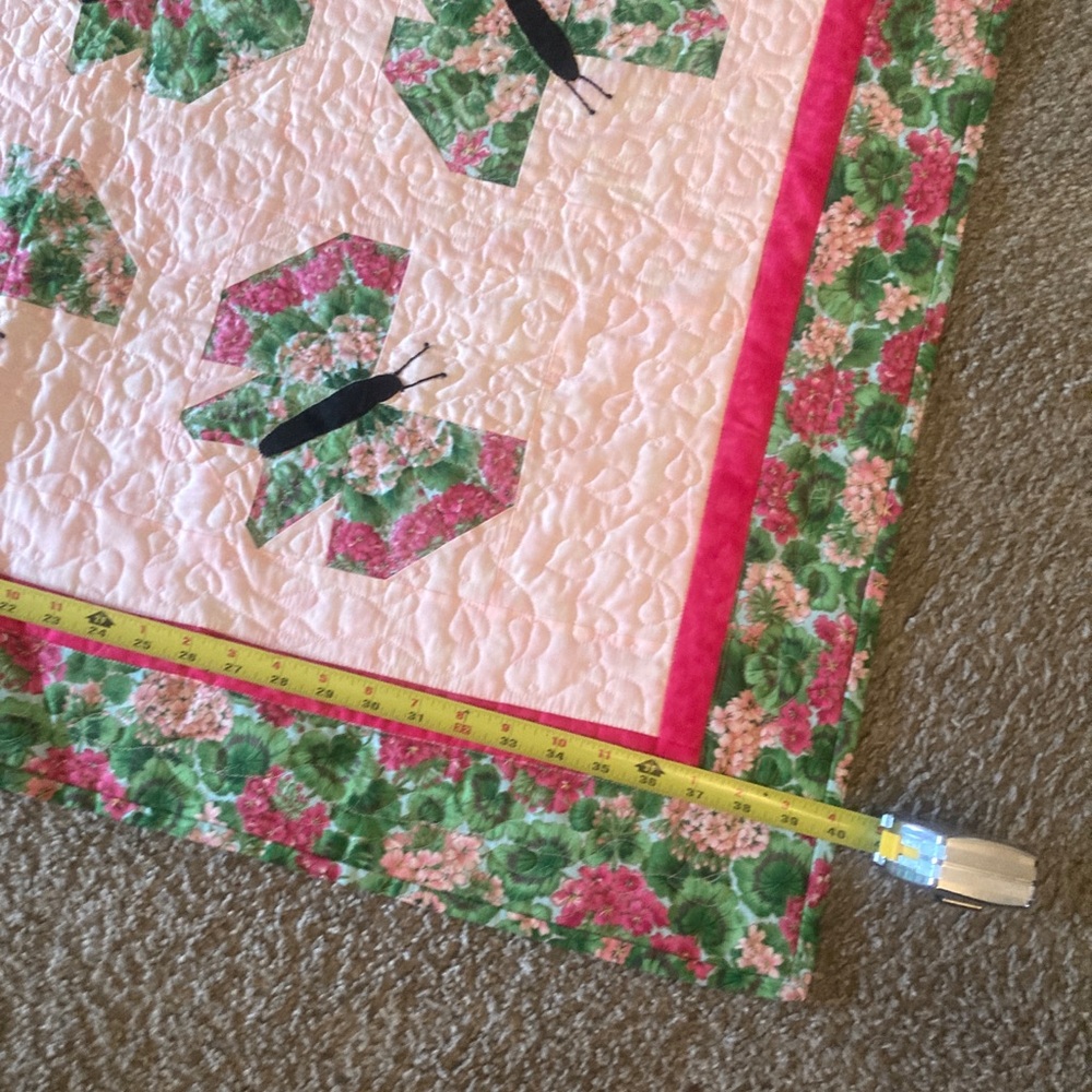 Vintage Butterfly handmade child baby quilt small blanket floral - Picture 2 of 6